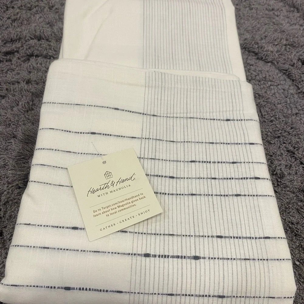Hearth & Hand White Shower Curtain with Navy Pinstripes